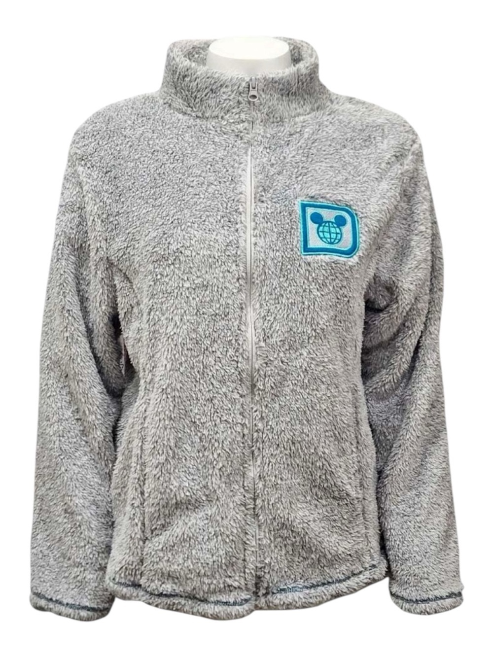 Disney World Mickey Gray Plush Fleece Jacket M Full Zip Cozy Park Sweatshirt